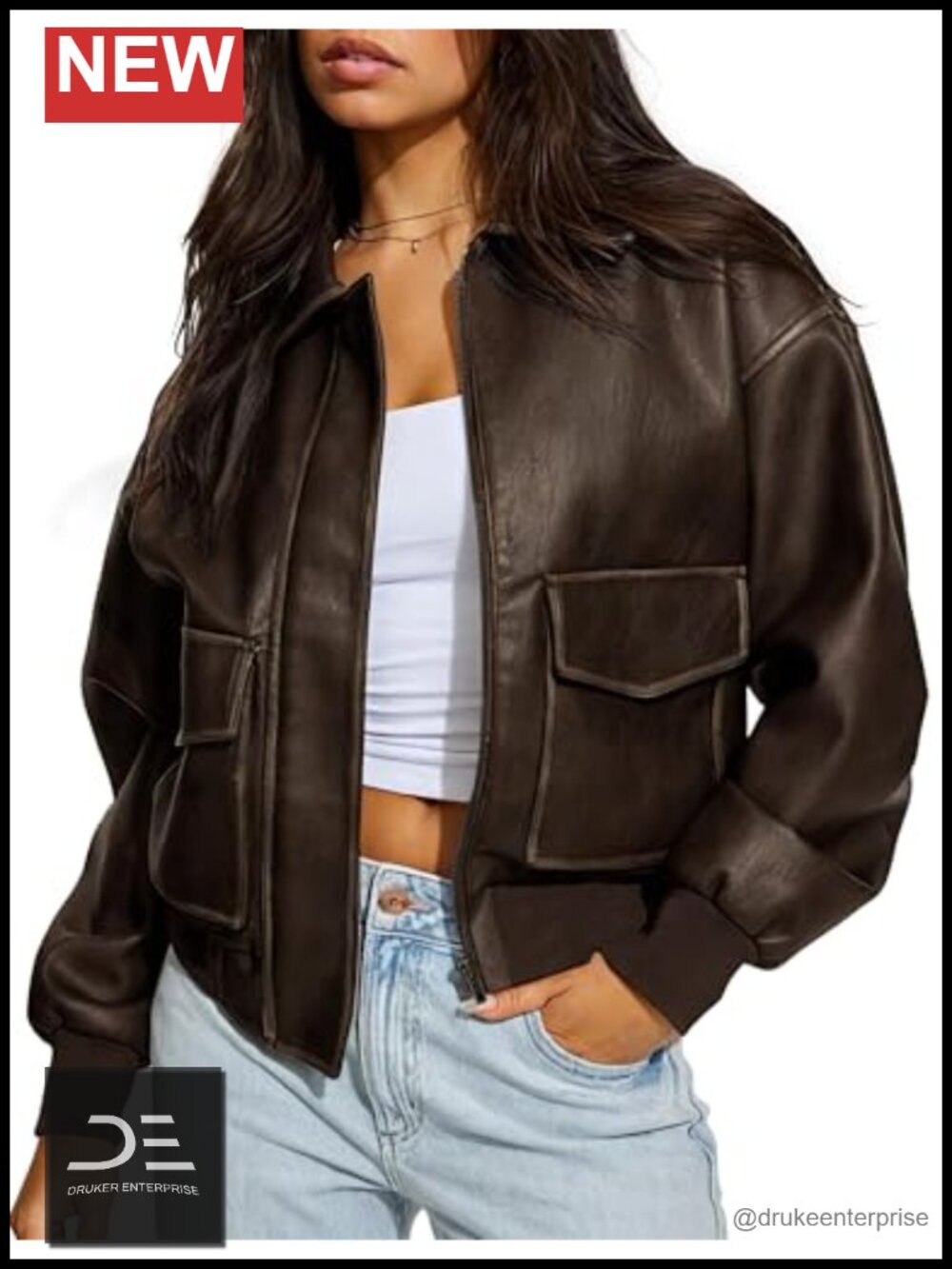 Faux Leather Oversized Motorcycle Bomber Jacket Women Faux Leather
